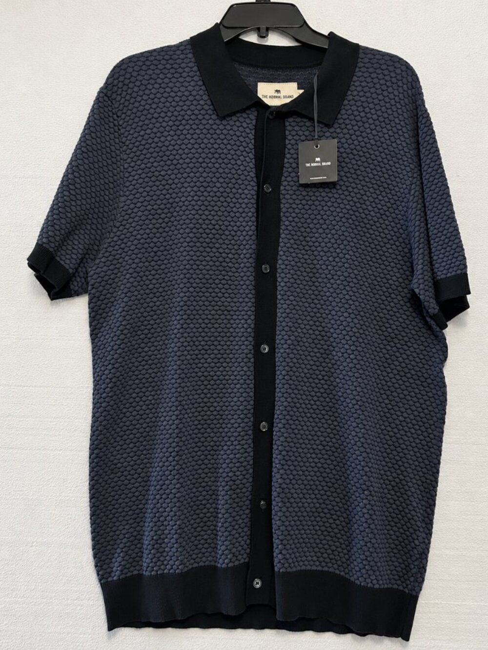The Normal Brand Shirt Men's L Blue Geometric Short Sleeve Button Up Cotton NEW